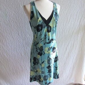 Title Nine Dress S Blue Graphic Sheer Inset Zip Pockets Suplex Nylon Black